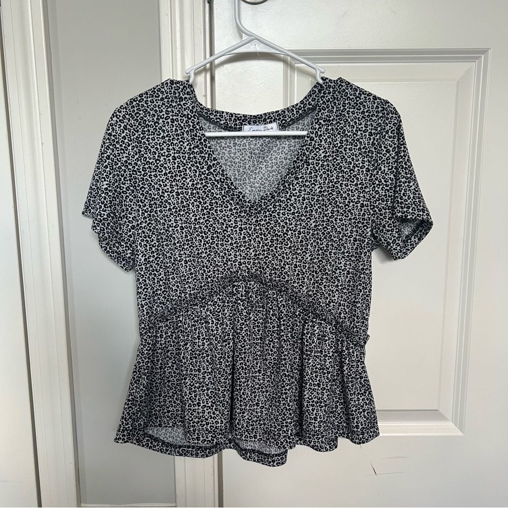 Emory Park Black and White Peplum Blouse